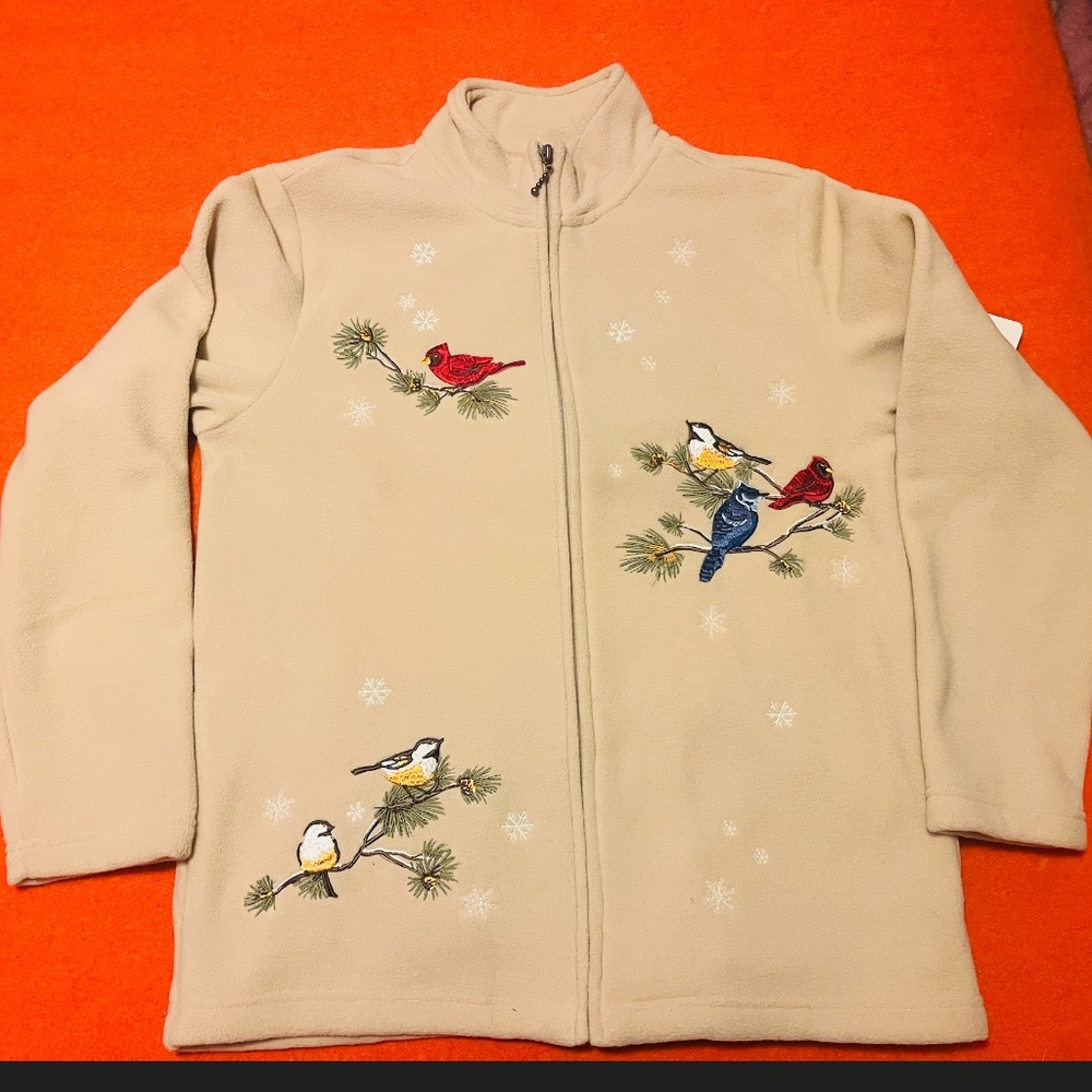 Vintage Traditions Country Collection winter festive birds fleece jacket NWT